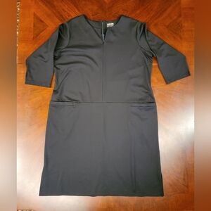 18W Land's End Notched Collar3/4 Sleeve Black Dress with Pockets